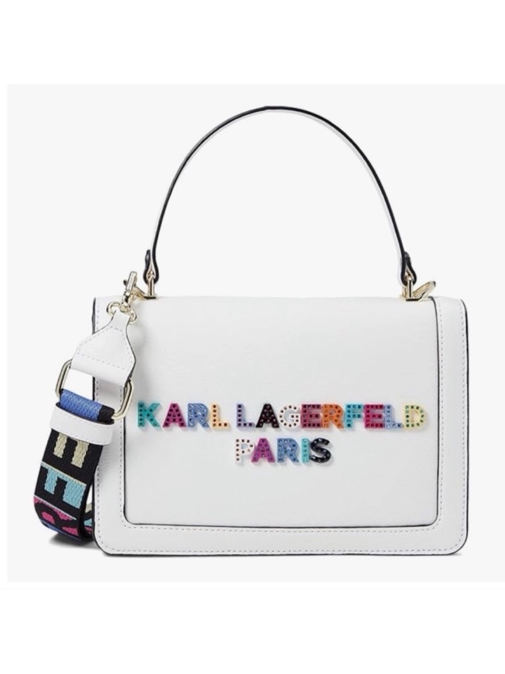 KARL LAGERFELD Legacy Simone White Crossbody Bag Top Handle Color Logo LIKE NEW